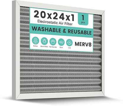 20x24x1 HVAC Furnace Air Filter, Washable Electrostatic Furnace Filter by KEYINGXUAN
