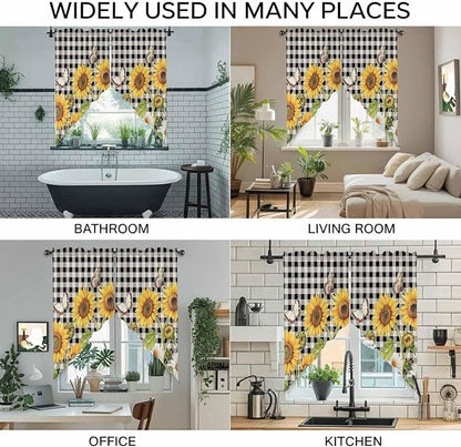 Sunflowers Swag Valances for Windows, Kitchen Window Curtains Swag for Cafe - Image 9