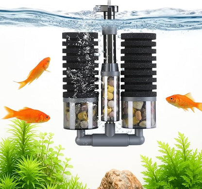 Dual Sponge Aquarium Filter, Air-Powered, 10–20 Gal – Ultra-Quiet Bio-Sponge by FKSC