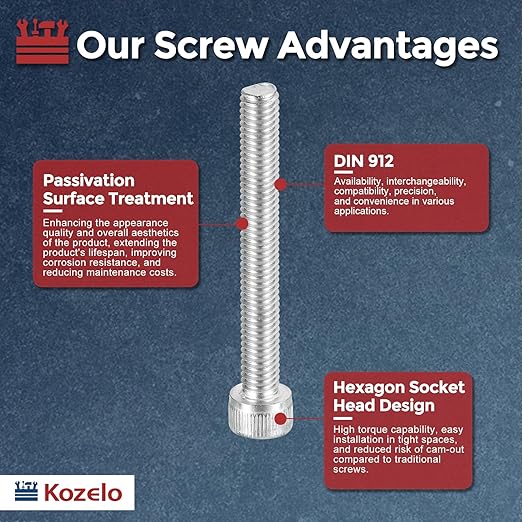 Kozelo 15pcs Socket Head Cap Screws - [M6-1 x 50mm] 304 Stainless Steel Allen Socket Drive for Electrical Motor 3D Printing Fan Engine Replacement Use, Silver