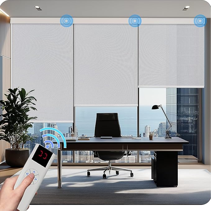 COOLWINDS Motorized Blinds with Remote Cordless Automatic Motorized Shades Custom Blinds for Windows Smart Curtains Compatible with Alexa Google Home(3% Solar Grey,W69 x H72in)