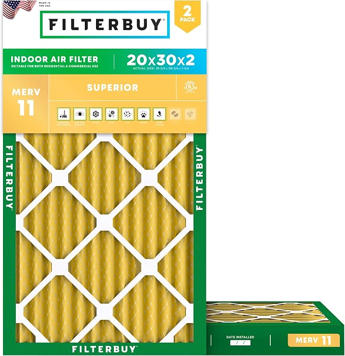 Filterbuy 20x30x2 Air Filter MERV 11 Superior Pet & Allergy Defense, by Filterbuy
