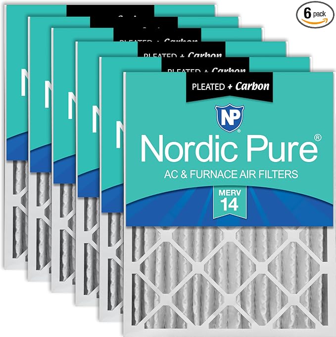 Nordic Pure 16x24x4 Pleated Air Filters MERV 14 Plus Carbon 6 Pack by NordicPure