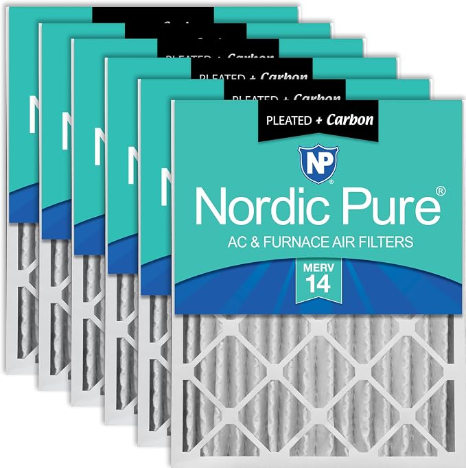 Nordic Pure 20x25x4 Pleated Air Filters MERV 14 Plus Carbon 6 Pack by NordicPure