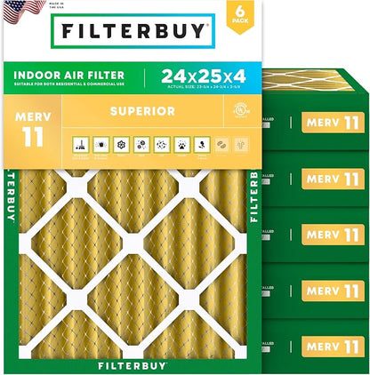 Filterbuy 24x25x4 Air Filter MERV 11 Superior Pet & Allergy Defense, by Filterbuy
