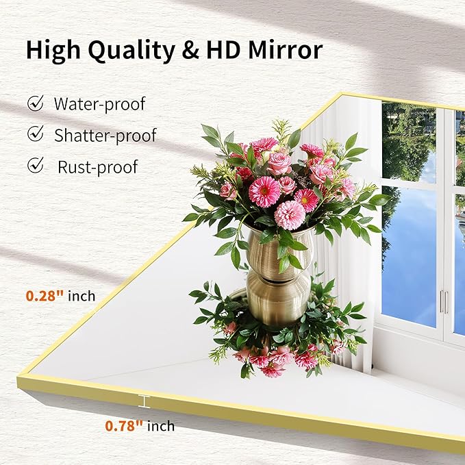 Gold Bathroom Mirror for Wall, 18x24 Inch Rectangle Mirror with Metal Frame, Modern Vanity Mirrors for Bathroom Living Room, Entryway Hangs Horizontal or Vertical