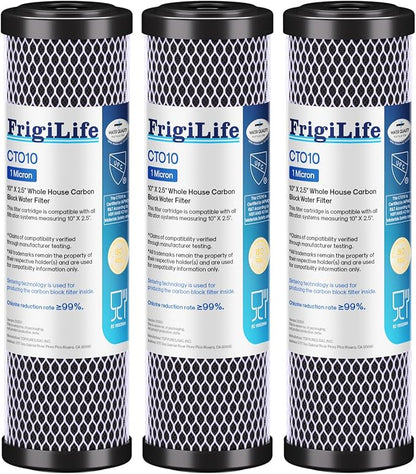 1 Micron 10" x 2.5" Whole House CTO Carbon Sedimen Water Filter Compatible by FrigiLife