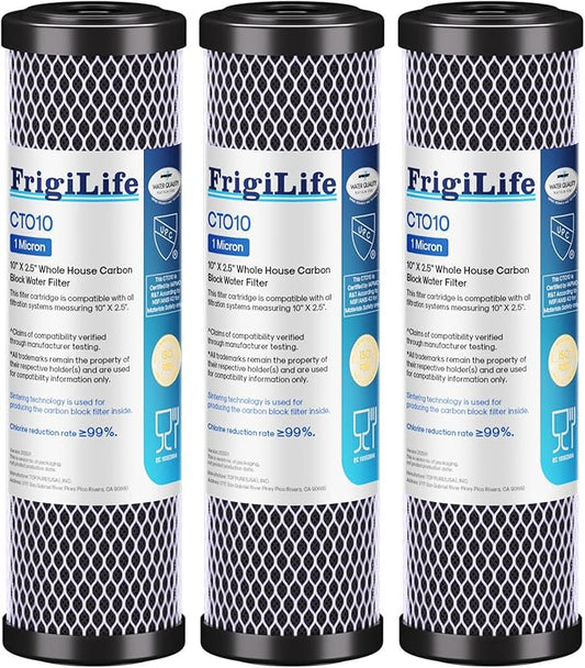 1 Micron 10" x 2.5" Whole House CTO Carbon Sedimen Water Filter Compatible by FrigiLife