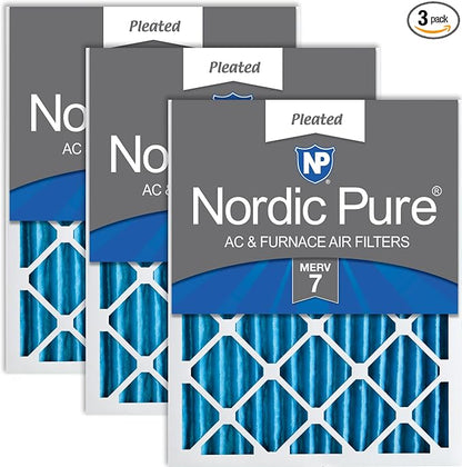 Nordic Pure 25x25x2 Pleated MERV 7 Air Filters 3 Pack by NordicPure