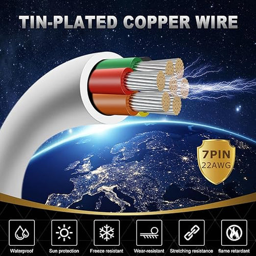 22 Gauge 7 Conductor Electrical Wire, 16.4FT White Stranded Low Voltage 22/7 PVC Case, 22 AWG Tinned Copper 7 Wire Extension Power for Strips LED Lamp Lighting