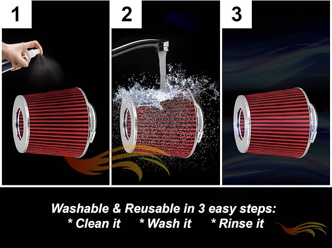 Rtunes Racing Universal Clamp-On Air Filter, Standard Cone, Dry Washable Design - Image 8