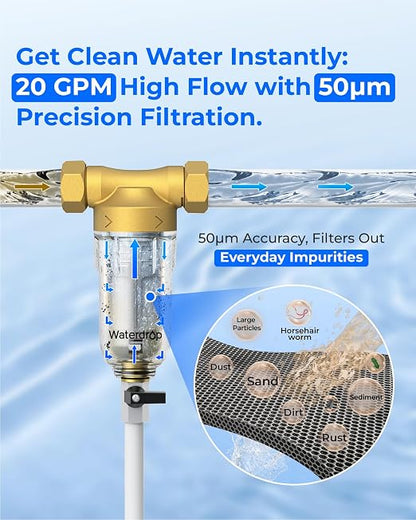 Waterdrop Spin Down Sediment Filter, Backwash Whole House Water Filter System - Image 4
