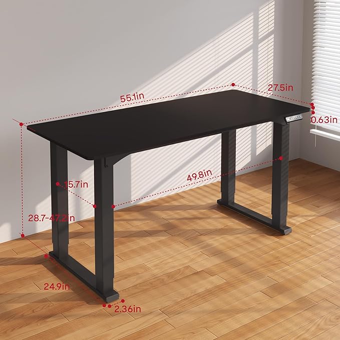 SANODESK 4-Leg Standing Desk, Electric Height Adjustable Desk with Memory Presets for Home Office, Stand up Desk Computer Workstation, 55x28 Inches Black