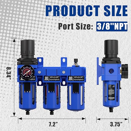 NEWPO 1/2'' NPT Compressed Air Filter Regulator Lubricator Combo - Image 2