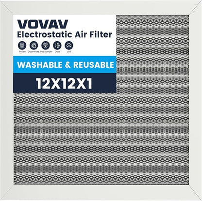 12x12x1 Air Filter-MERV 8, Washable & Reusable Electrostatic Air Filter by VOVAV