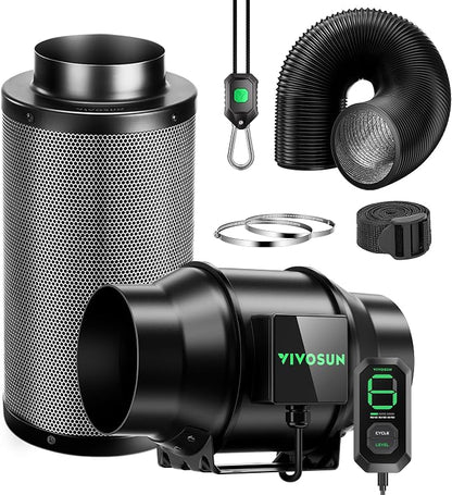 VIVOSUN Smart Air Filtration G6 Kit 6", AeroZesh G6 Inline Duct Fan by VIVOSUN
