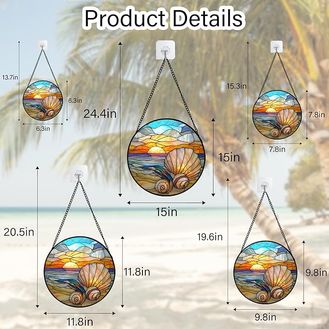 AMDERVEN Stained Glass Window Hanging - Colorful Beach Shells Conch Sun Catcher for Door Home Decor Ocean Suncatcher Christmas Mother's Day Birthday Sea Lover Gifts for Women Men Mom Nana 11.8 in