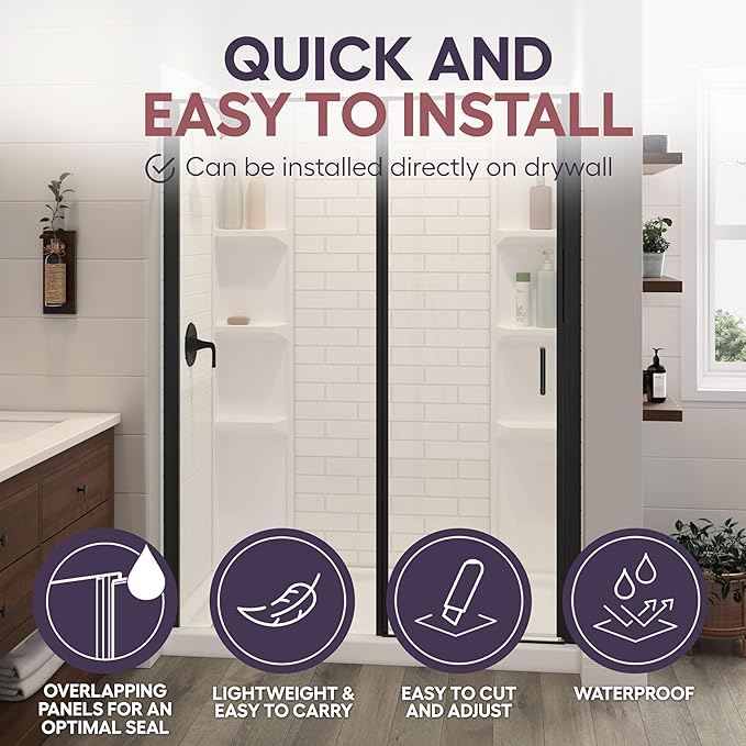 White Acrylic Shower Wall Surround 36"x 60"x 80" - Waterproof, Easy-to-Install, Two Shelf Units Kit Included - Shower Wall Surround Panels - Subway Tiles Pattern, Classic Shelves