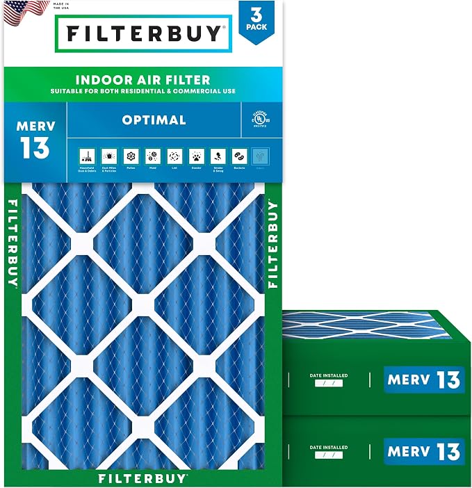 Filterbuy 12x20x4 Air Filter MERV 13 Optimal Smoke & Allergy Defense, by Filterbuy