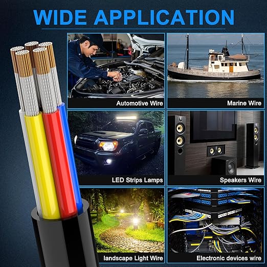 NAOEVO 16 Gauge Wire 5 Conductor Electrical Wire, 16 AWG Stranded PVC Cord, 12V Low Voltage/Tinned Copper/Flexible Cable for Automotive Wiring, Lamp Cord, Marine Cable (100FT)