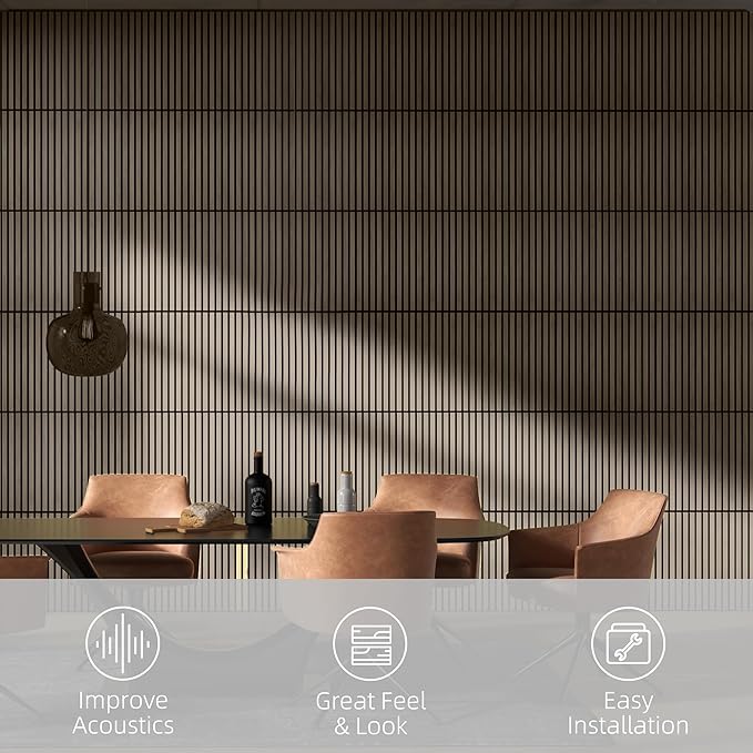HOMCOM 4 Pack 3D Faux Wood Wall Panels, 24" x 24" Sound Absorbing Acoustic Panels, Wood Slat Wall Panels for Interior Wall Decor, Ceiling, Walnut