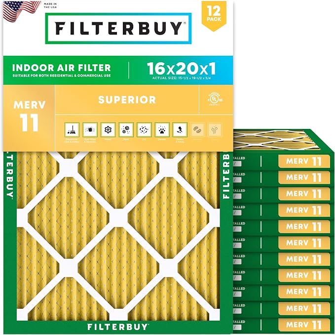 Filterbuy 16x20x1 Air Filter MERV 11 Superior Pet & Allergy Defense, by Filterbuy