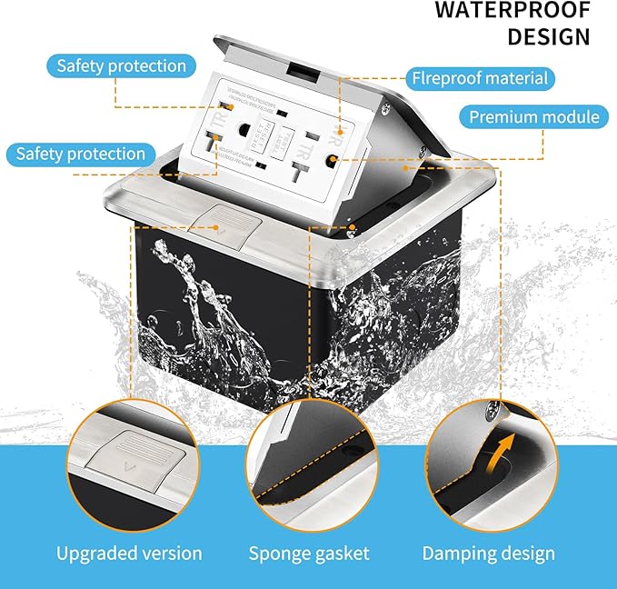Vagueior Pop-Up Floor Box Kit, 20A Tamper-Weather Resistant Receptacle GFCI Outlet, Corrosive Resistant Hardware, ETL Certified Stainless Steel Color