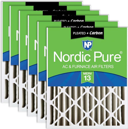 Nordic Pure 20x25x4 Pleated Air Filters MERV 13 Plus Carbon 6 Pack by NordicPure