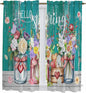 Spring Flowers Kitchen Curtains, Farmhouse Watercolor Teal Wood Grain Light by Unknown