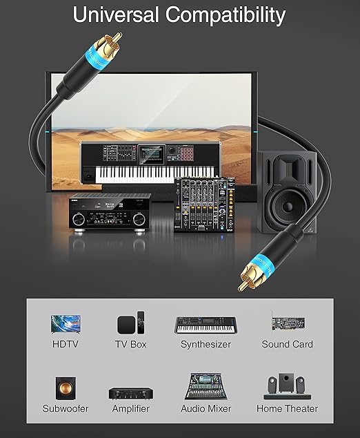 BlueRigger RCA Audio Subwoofer Cable (15FT, Dual Shielded, Gold Plated RCA Connectors) – for Subwoofer, Amplifier, Home Theater