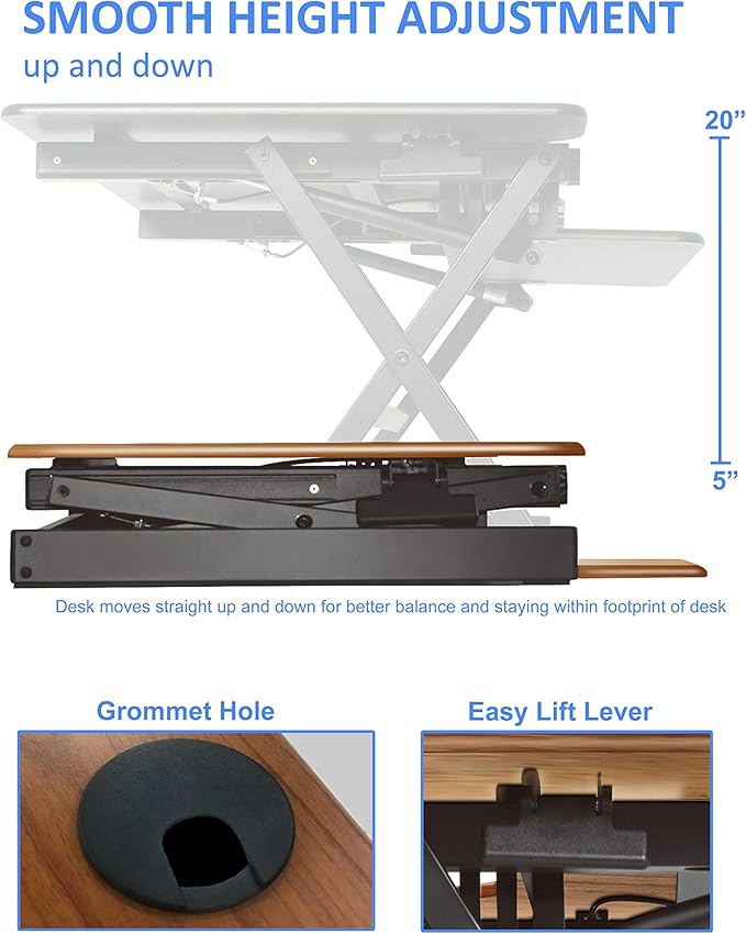 Rocelco 40" Large Height Adjustable Standing Desk BUNDLE - Quick Sit Stand Up Dual Monitor Riser - Gas Spring Assist Computer Workstation - Retractable Keyboard Tray - Teak Wood Grain (R DADRT-40-FS2)