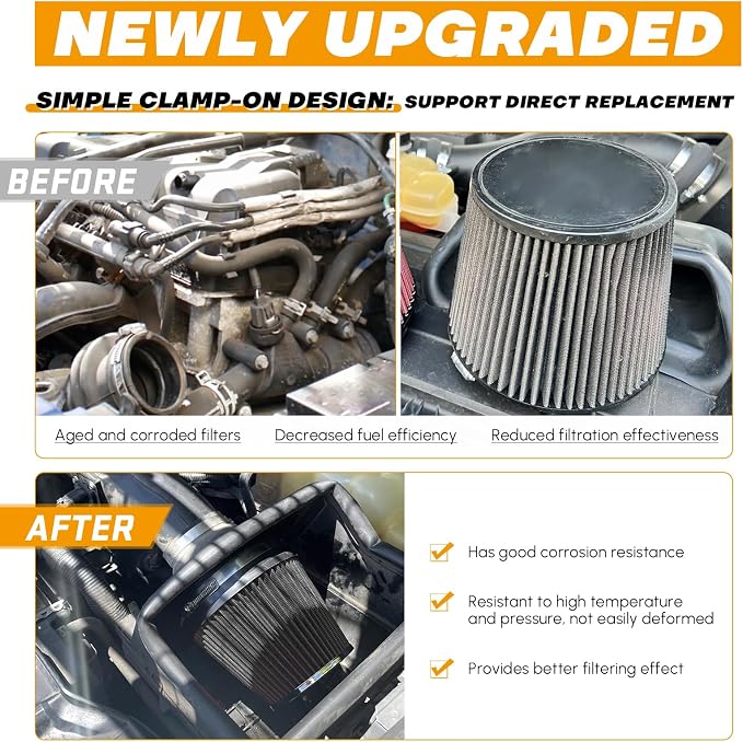 PTNHZ Universal Balck 2.5" 63mm High Flow Cold Air Intake Cone Air Filter Power - Image 6