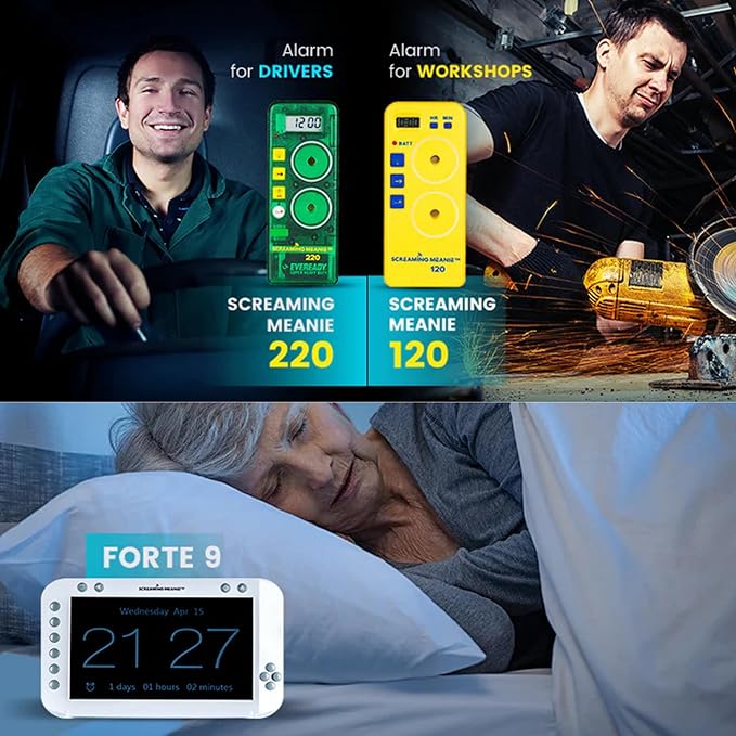 Screaming Meanie TZ-120 Extremely Loud Alarm Timer, Multi-Purpose Timer with 2 Sound Levels Perfect for Heavy Sleepers, Truckers, or Travelers (9v Battery Included) - Black