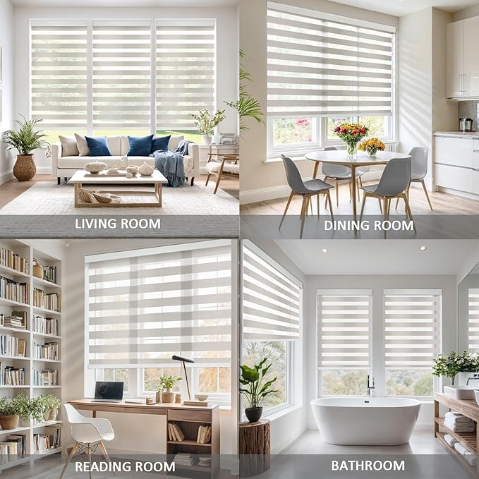 COOLWINDS Motorized Zebra Blinds for Windows Cordless Electric Curtains with Remote Control Blackout Shades Custom Smart Blinds Compatible with Alexa Google Home(Light Filtering Beige,W35 X 72in)