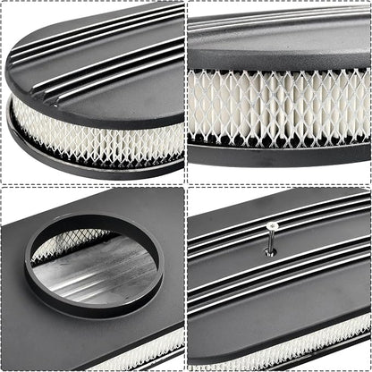15" Black Aluminum Air Cleaner Assembly Kit Alloy Oval Partial Half Finned - Image 3