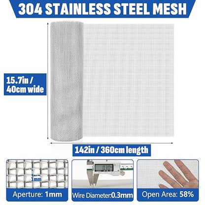 20 Mesh 304 Stainless Steel Mesh Screen, 15.7'' x 142'' Wire Screen Mesh - Image 2