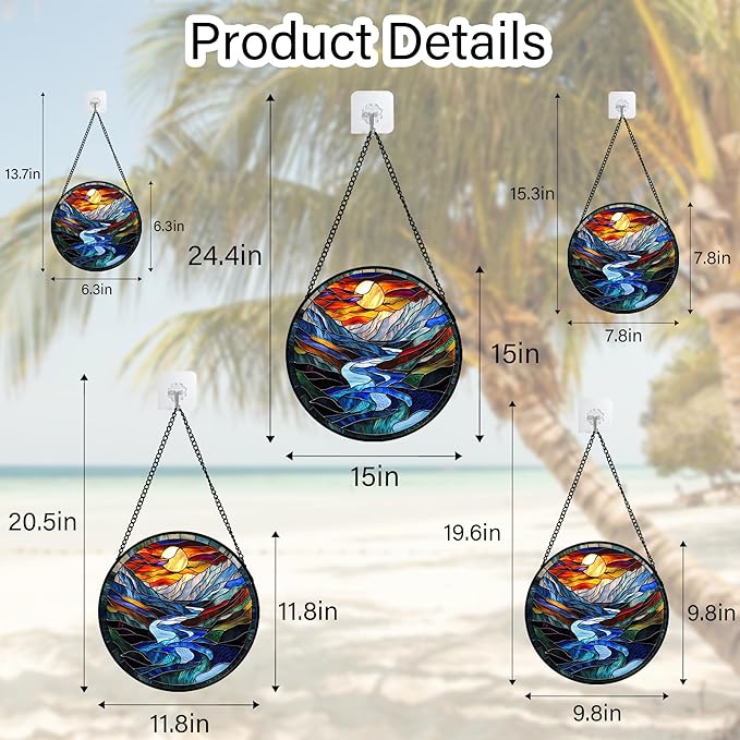 AMDERVEN Stained Glass Window Hanging, Canyon Mountains Sunset View Sun Catcher for Window Home Decor Landscape Suncatcher Mother's Day Birthday Gifts for Women Men Mom and Nana 15 in