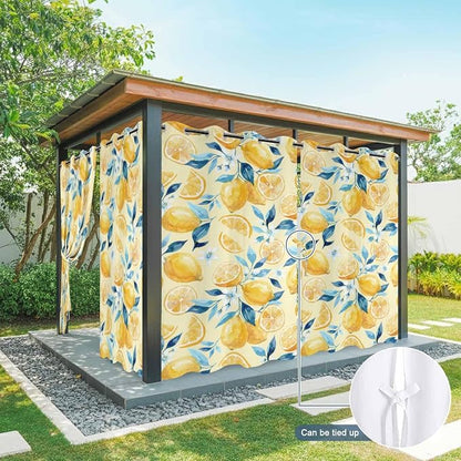 Lemon Outdoor Curtains for Patio Lemon Leaves Summer Plants Begin Waterproof - Image 7