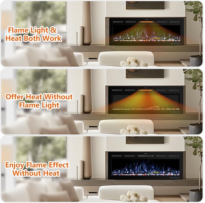 74" WiFi Electric Fireplace Inserts, Recessed and Wall Mounted Fireplace Heater W/Adjustable Flame Color & Brightness, Thermostat, 9H Timer, App and Remote Control, Low Noise, 750/1500W