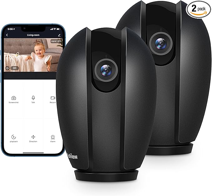 LaView Security Cameras for Home + 2X 32GB SD Cards, PT Home Security Camera System with Motion Detection, Two-Way Audio, Night Vision, Indoor WiFi Camera for Baby/pet, Alexa, USA Cloud Service