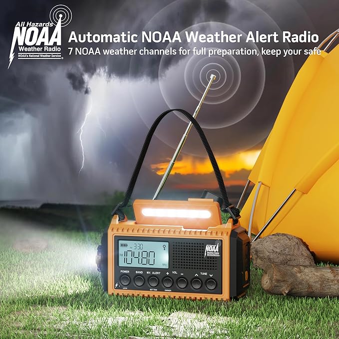 5000 Emergency Weather Radio with AM/FM/NOAA/SW, 5 Ways Powered Solar Hand Crank Alert Radio with LCD Display&SOS, Portable Radio with Cellphone Charger, Flashlight, Reading Lamp, Headphone Jack