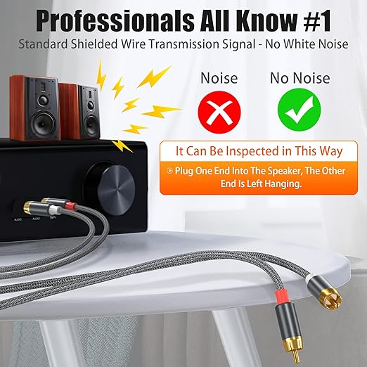 AGVEE 10ft RCA Cable, 2 RCA Male Thickened Six Claws Plug Stereo Auxiliary Audio Cord for Home Theater, Amplifier, Active Speakers or Subwoofer, Gray