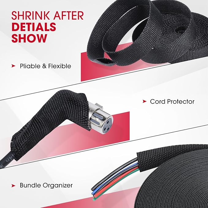Sonoreboom 2 in 1 Heat Shrink Braided Sleeving Fabric Tubing-Ideal fit Irregular Shape Hose/Cable/Wire (1/2"(12mm), 45FT)