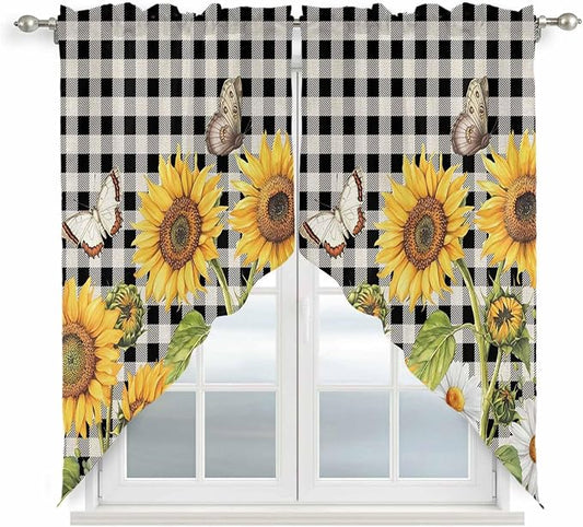 Sunflowers Swag Valances for Windows, Kitchen Window Curtains Swag for Cafe by Unknown
