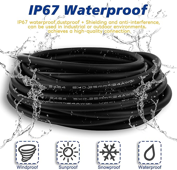 Lonlonty M8 Cable 6 Pin 6.5Ft/2M Female A Coding Circular Connector Cable Shielded IP67 Waterproof Single End Cable A Code