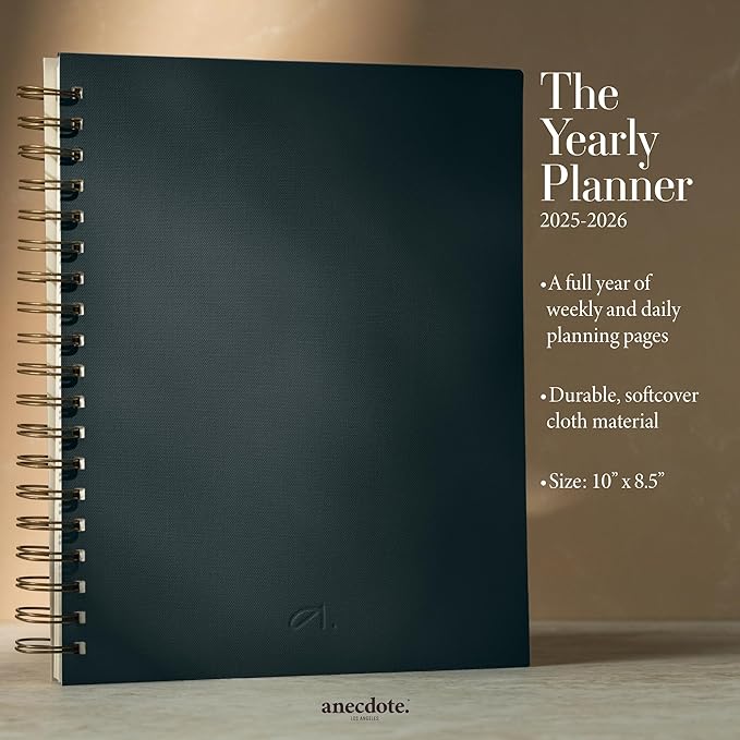Anecdote Planner 2026 (8.5" x 10") Daily Planner Weekly Monthly Planner - 52 Weeks w/Library Buckram Cover, Brass Spiral - A4 Size Bleed-Resistant Paper – Ink Blue