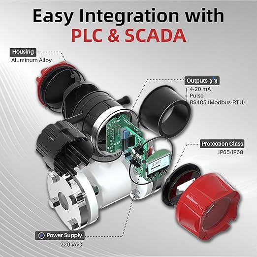 Electromagnetic Flow Meter,High-Precision Industrial Flowmeter Digital Display IP65 Protection 4-20mA Output Pipe Sensor for Wastewater, Sewage, and Seawater（DN20)