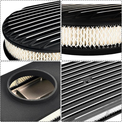 15" Black Aluminum Valve Covers Air Cleaner Kit Oval Full Polished Finned - Image 3