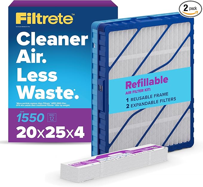 Filtrete 20x25x4 Refillable Air Filter Starter Kit, MPR 1550, MERV 12, 1 by Filtrete