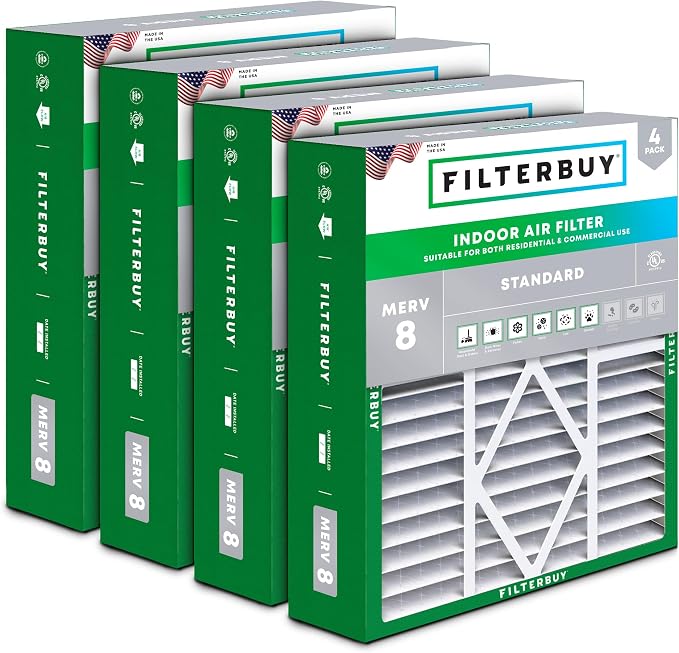 Filterbuy 20x25x5 Air Filter MERV 8 Essential Dust & Allergy Defense, Pleated by Filterbuy